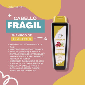 Ginsenat Shampoo con Placenta Vegetal, Ginseng y Aloe Vera para Cabello Frágil – 650 ml (22 oz fl)