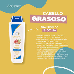 Ginsenat Shampoo con Biotina y Ginseng para Cabello Graso – Hidratación y Fortaleza – 650 ml (22 oz fl)