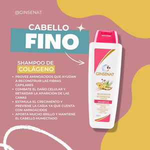 Ginsenat Shampoo de Colágeno para Cabello Fino y Frágil – Fortalece y Da Volumen – 650 ml (22 oz fl)