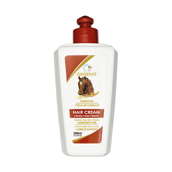 Ginsenat Crema Capilar de Cola de Caballo con Ginseng y Aloe Vera para Cabello Dañado – Tratamiento Profesional de Peinado – 300 ml