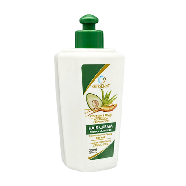 Ginsenat Crema Capilar de Aguacate con Ginseng y Aloe Vera para Cabello Seco– Tratamiento Profesional de Peinado – 300 ml