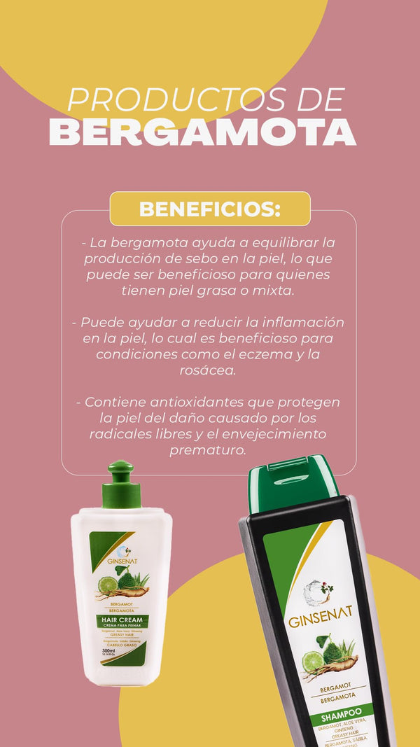 Ginsenat Shampoo de Bergamota, fórmula con Aloe Vera y Ginseng, para cabello graso, 650 ml